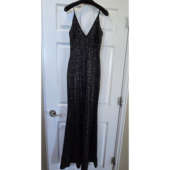 Dress the Population Dresses & Skirts - Dress The Population Black Sequin V-Neck Maxi Gown Dress S Made in USA